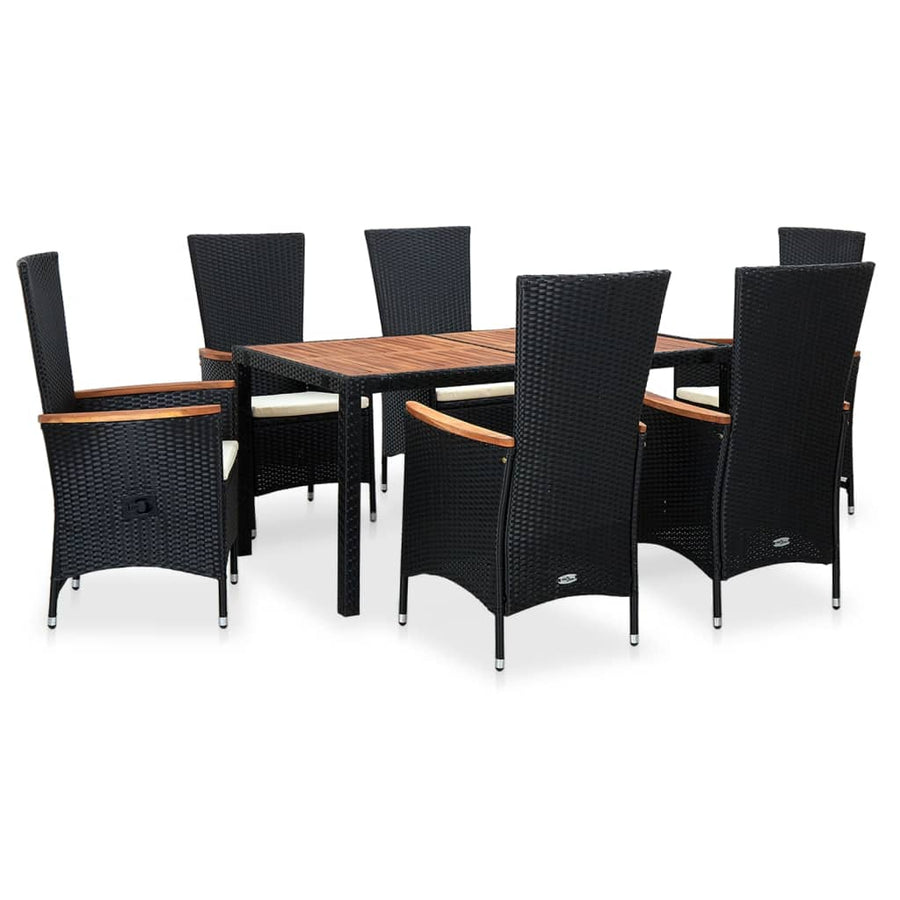 -Delige Tuinset Poly Rattan Acaciahout Zwart 7