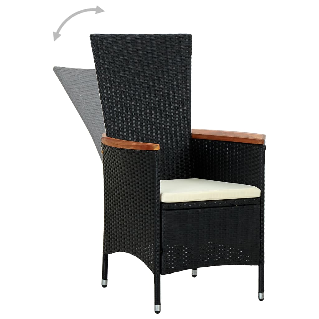 -Delige Tuinset Poly Rattan Acaciahout Zwart 7