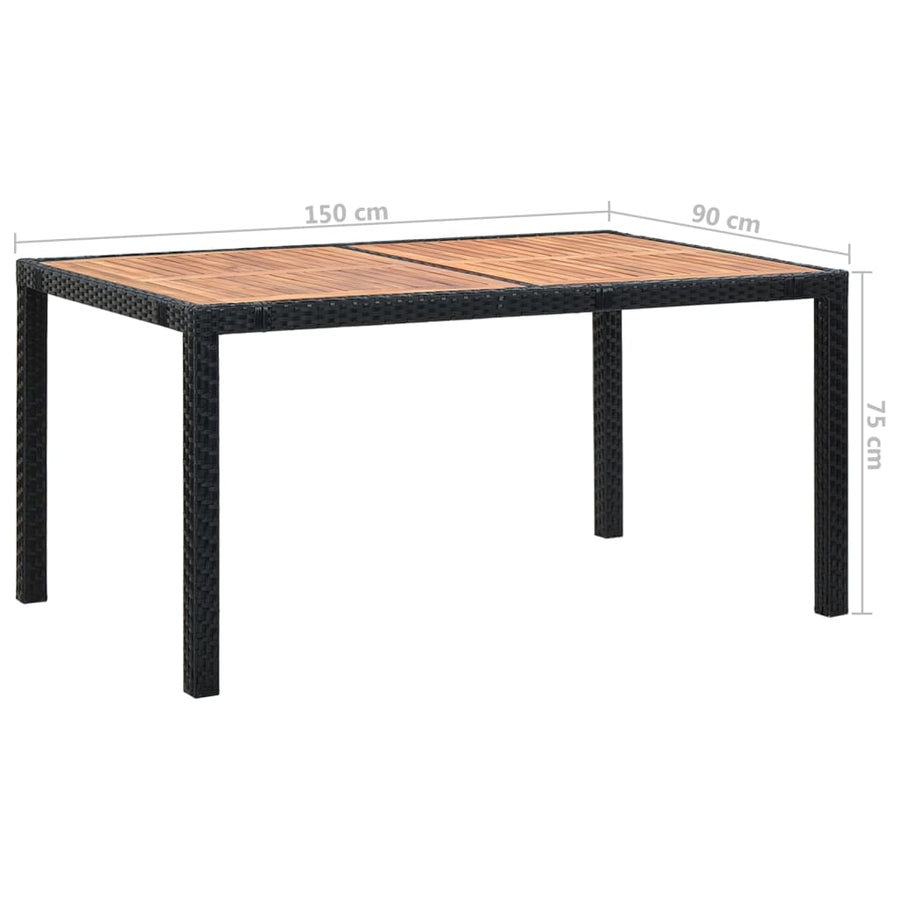 -Delige Tuinset Poly Rattan Acaciahout Zwart 7