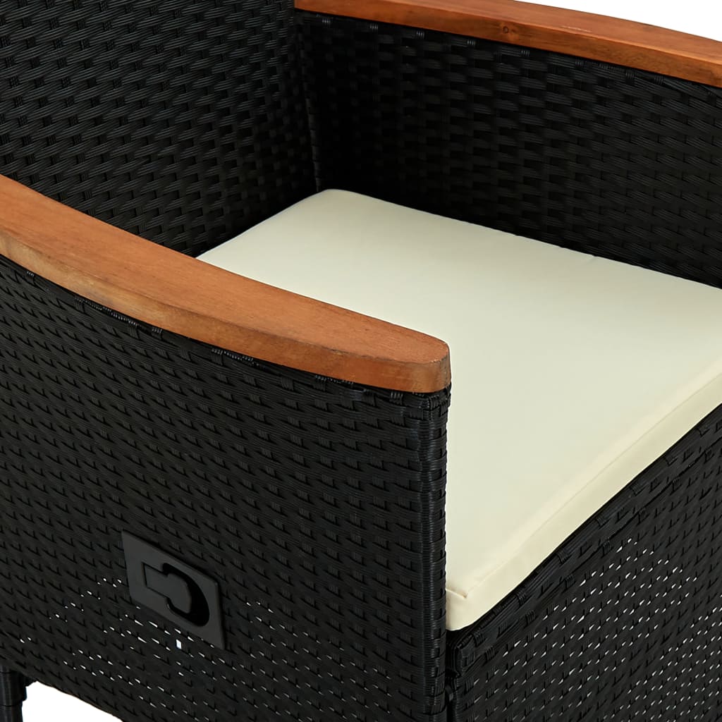 -Delige Tuinset Poly Rattan Acaciahout Zwart 7