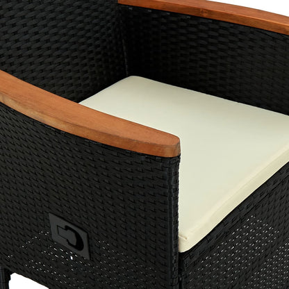 -Delige Tuinset Poly Rattan Acaciahout Zwart 7