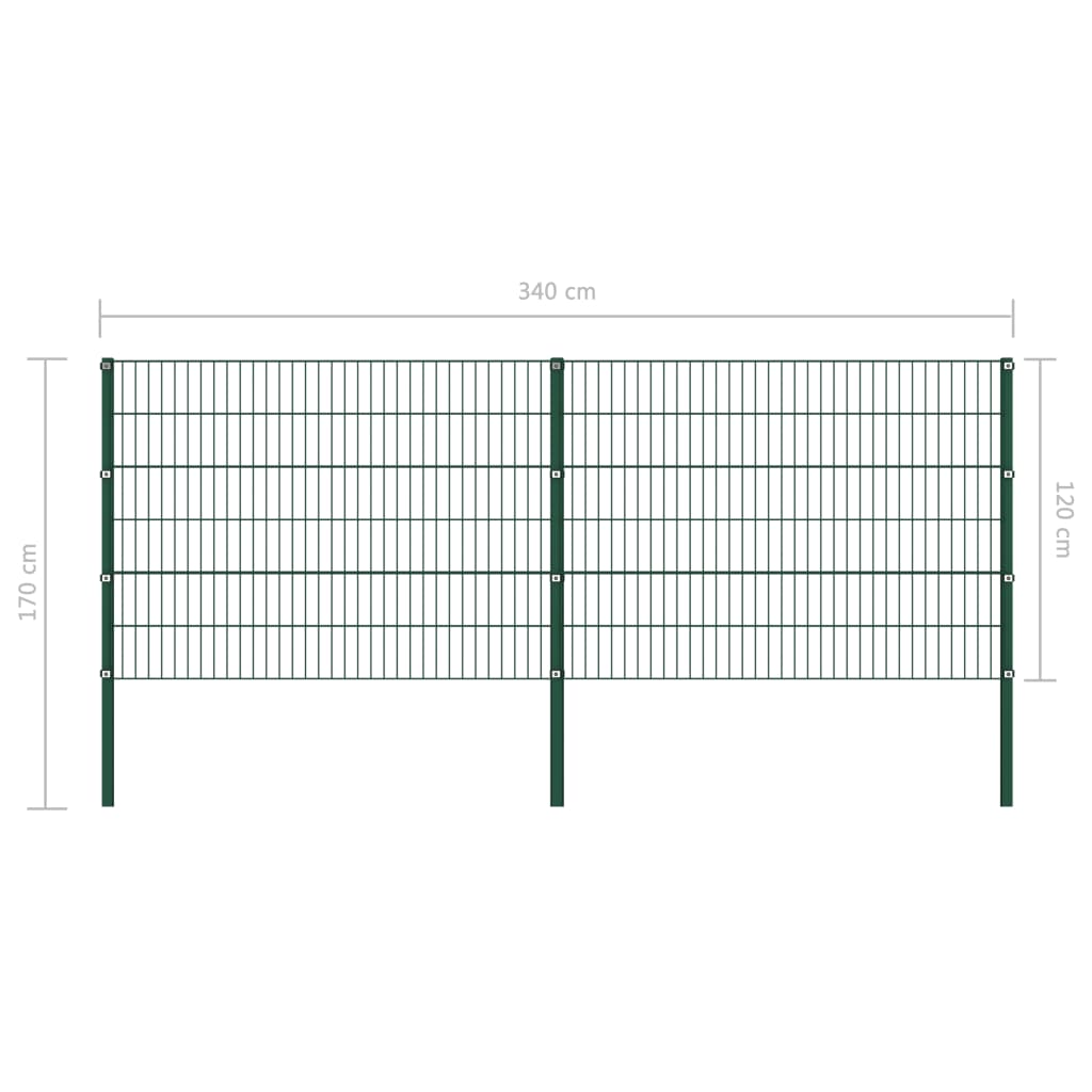 Schuttingpaneel Met Palen 3,4X1,2 M Ijzer Groen 1.2 m 3.4 m