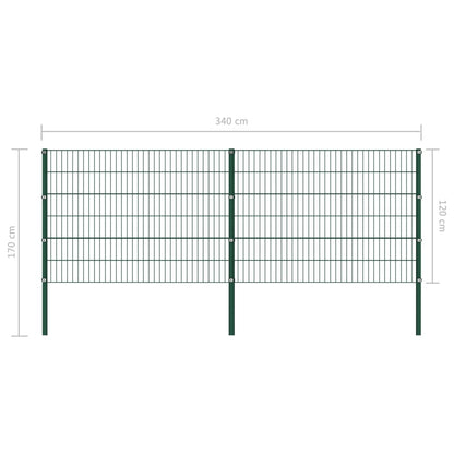 Schuttingpaneel Met Palen 3,4X1,2 M Ijzer Groen 1.2 m 3.4 m