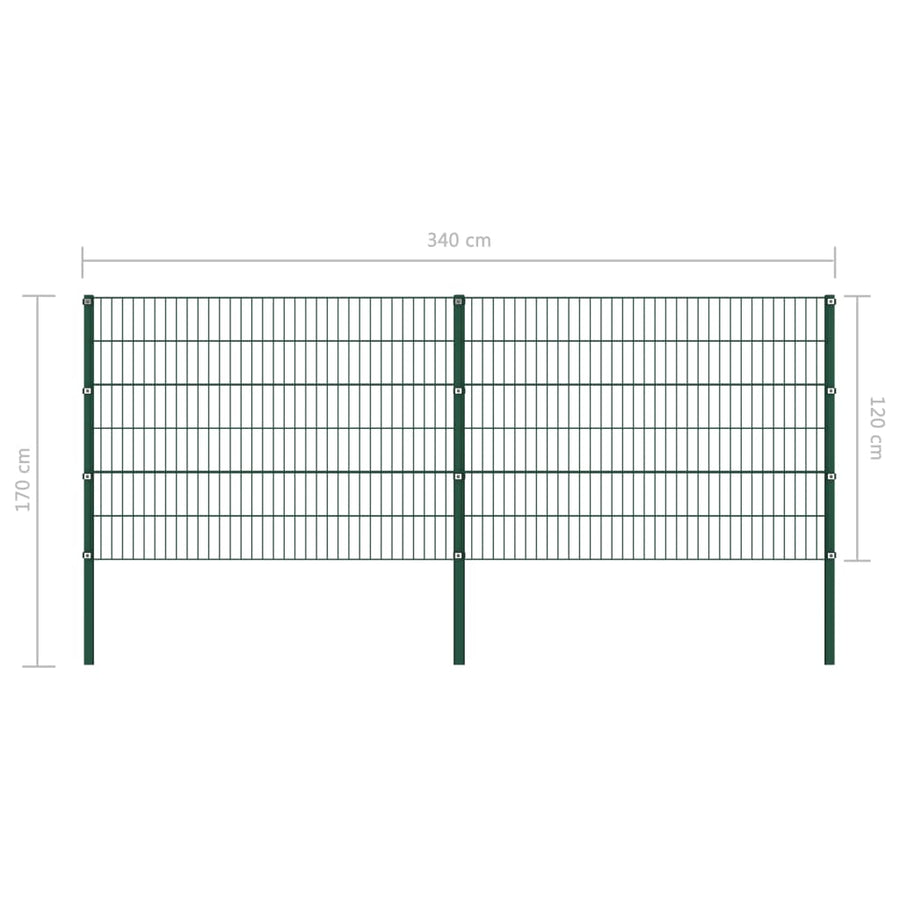 Schuttingpaneel Met Palen 3,4X1,2 M Ijzer Groen 1.2 m 3.4 m