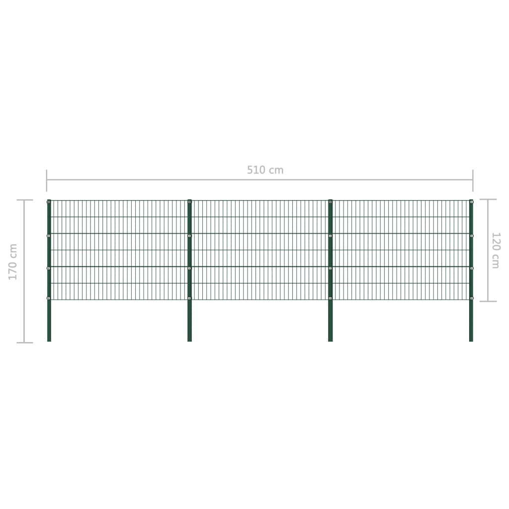 Schuttingpaneel Met Palen 5,1X1,2 M Ijzer Groen 1.2 m 5.1 m
