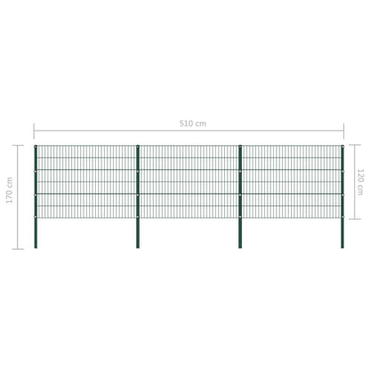 Schuttingpaneel Met Palen 5,1X1,2 M Ijzer Groen 1.2 m 5.1 m