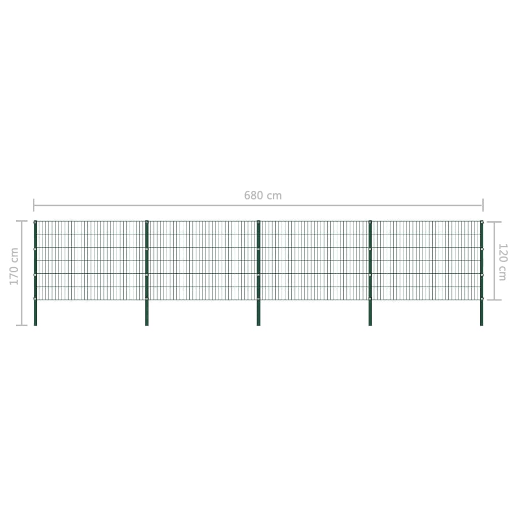 Schuttingpaneel Met Palen 6,8X1,2 M Ijzer Groen 1.2 m 6.8 m