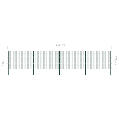 Schuttingpaneel Met Palen 6,8X1,2 M Ijzer Groen 1.2 m 6.8 m