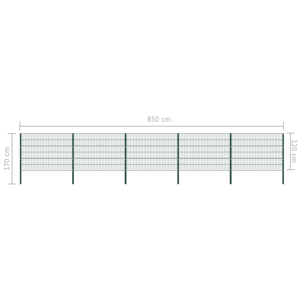 Schuttingpaneel Met Palen 8,5X1,2 M Ijzer Groen 1.2 m 8.5 m