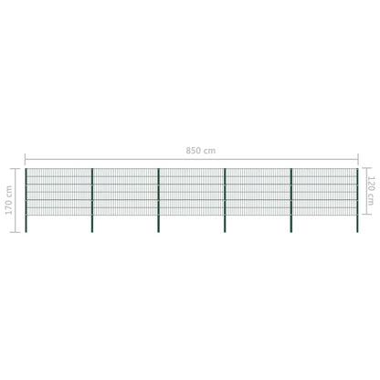 Schuttingpaneel Met Palen 8,5X1,2 M Ijzer Groen 1.2 m 8.5 m