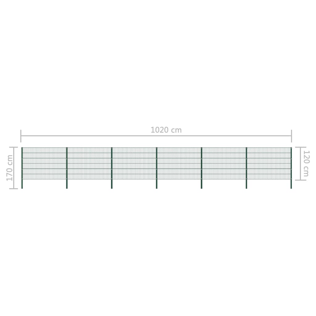 Schuttingpaneel Met Palen 10,2X1,2 M Ijzer Groen 1.2 m 10.2 m