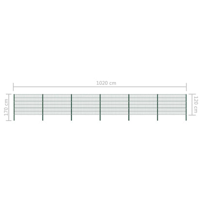 Schuttingpaneel Met Palen 10,2X1,2 M Ijzer Groen 1.2 m 10.2 m