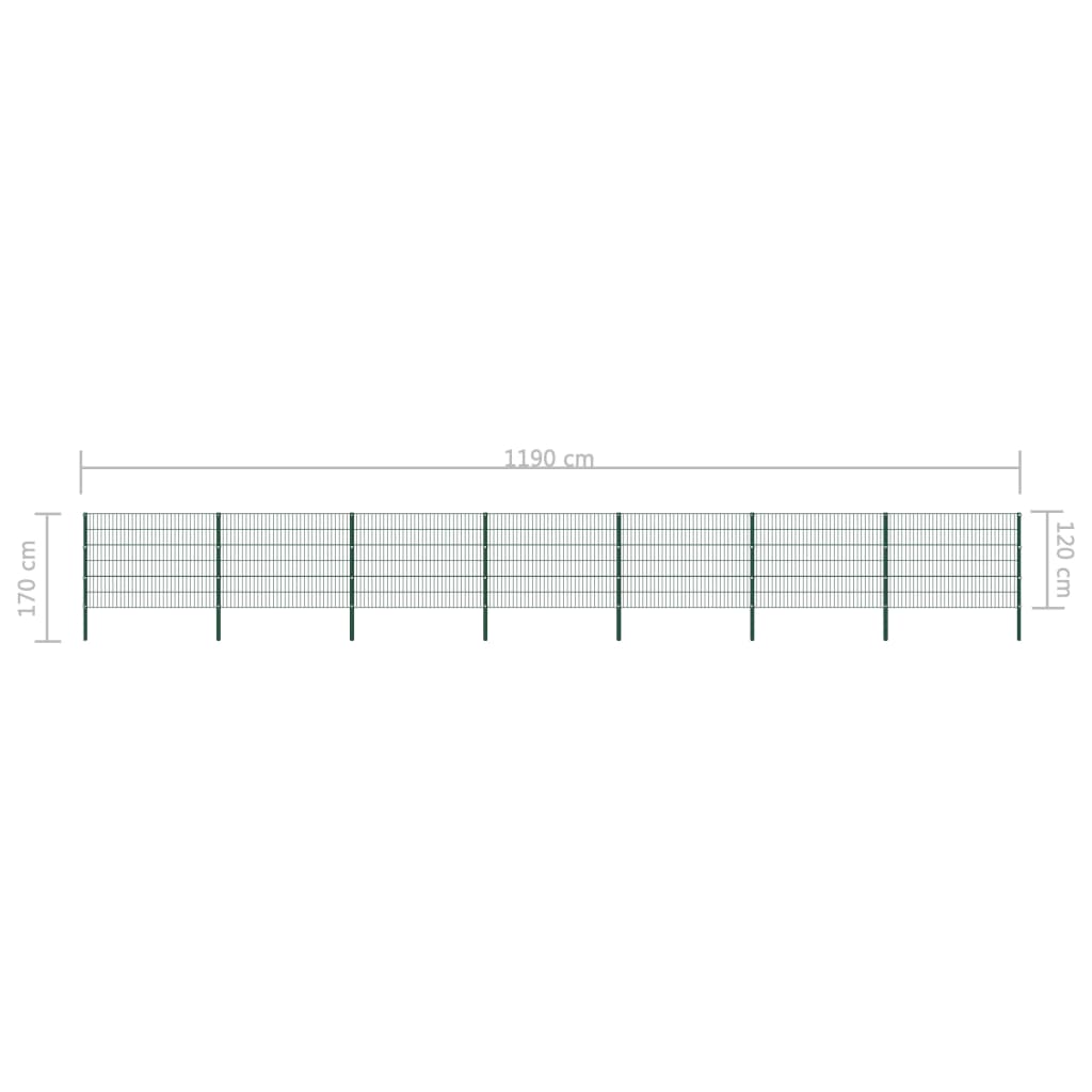 Schuttingpaneel Met Palen 11,9X1,2 M Ijzer Groen 1.2 m 11.9 m