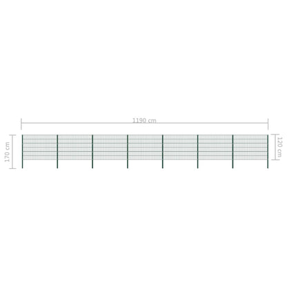 Schuttingpaneel Met Palen 11,9X1,2 M Ijzer Groen 1.2 m 11.9 m