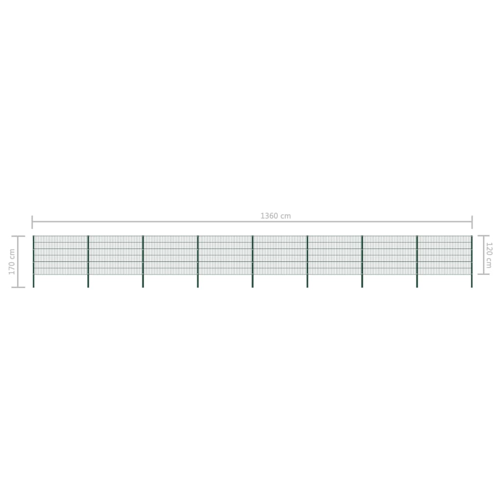 Schuttingpaneel Met Palen 13,6X1,2 M Ijzer Groen 1.2 m 13.6 m