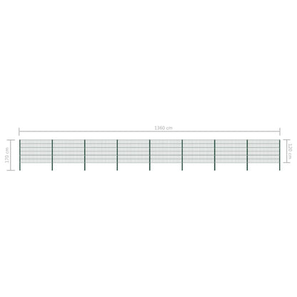 Schuttingpaneel Met Palen 13,6X1,2 M Ijzer Groen 1.2 m 13.6 m