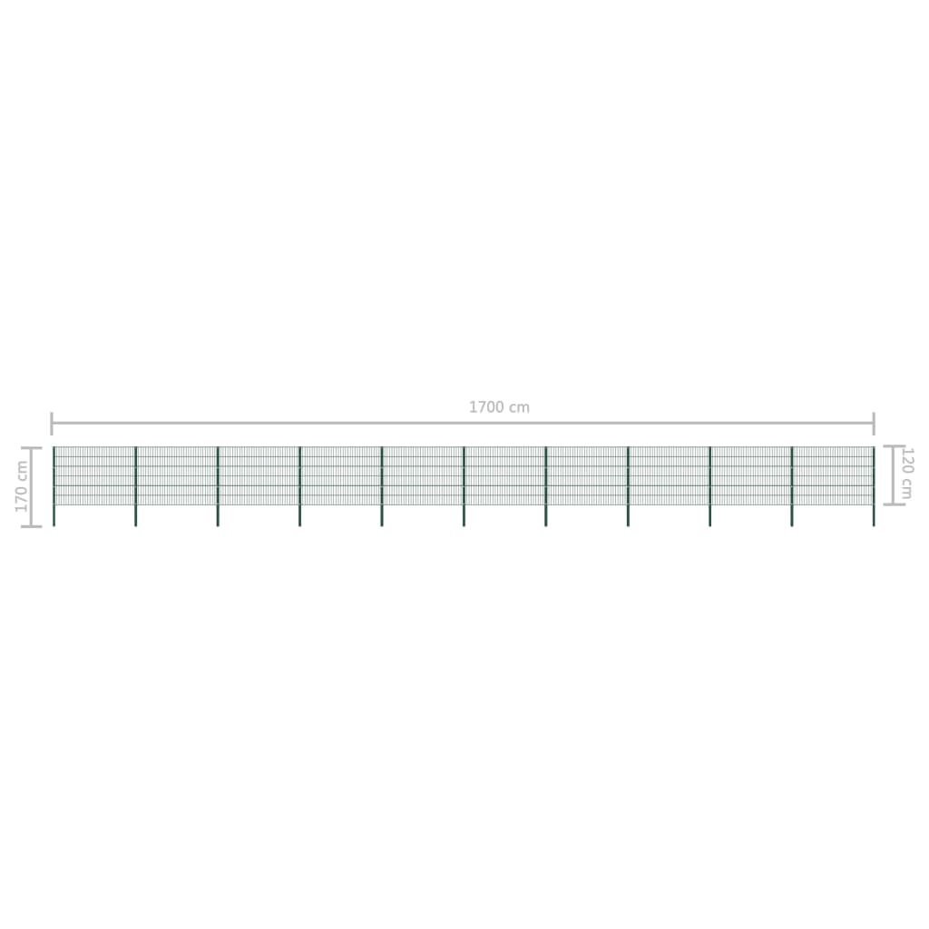 Schuttingpaneel Met Palen 17X1,2 M Ijzer Groen 1.2 m 17 m