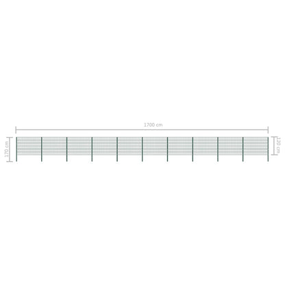 Schuttingpaneel Met Palen 17X1,2 M Ijzer Groen 1.2 m 17 m