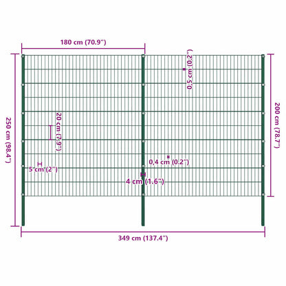 Schuttingpaneel met palen ijzer 349x200 cm groen