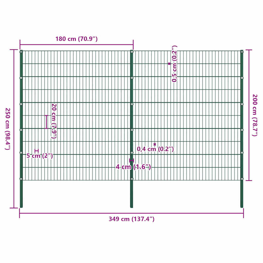 Schuttingpaneel met palen ijzer 349x200 cm groen