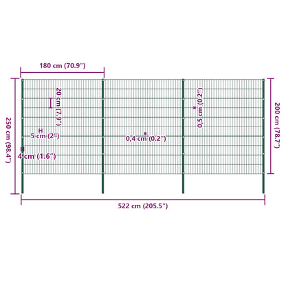 Schuttingpaneel met palen ijzer 522x200 cm groen