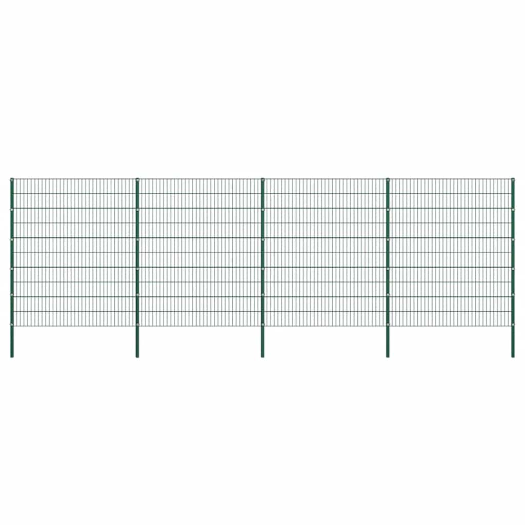 Schuttingpaneel met palen ijzer 694,5x200 cm groen