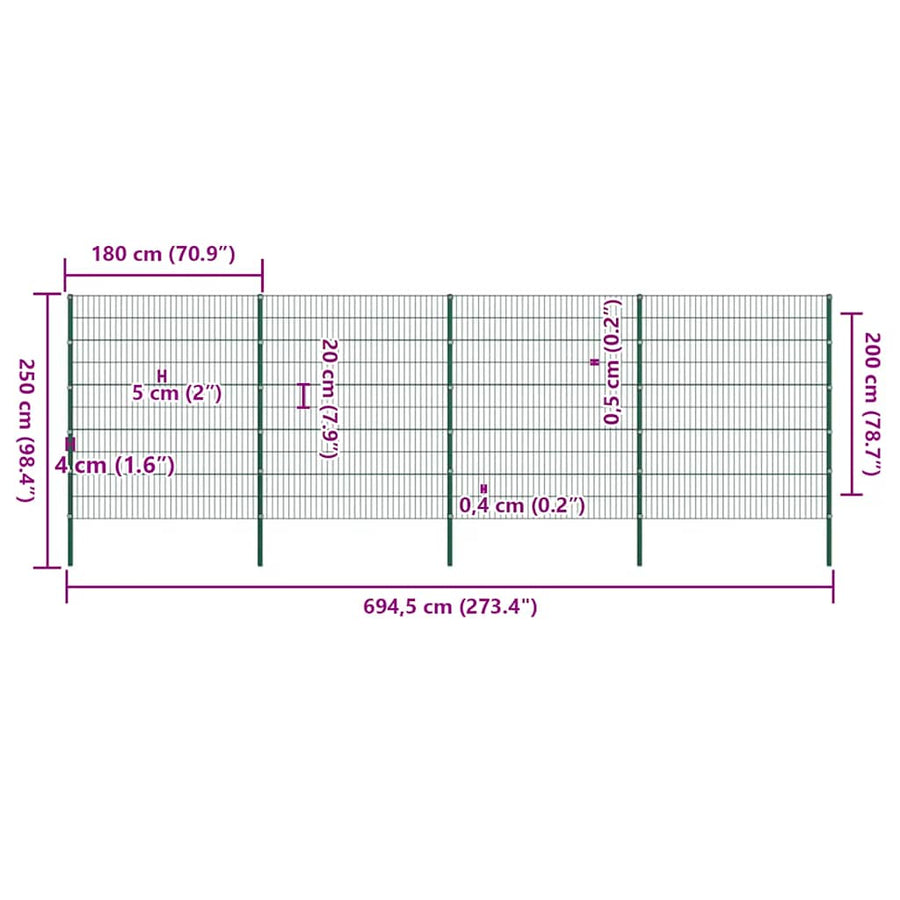 Schuttingpaneel met palen ijzer 867x200 cm groen