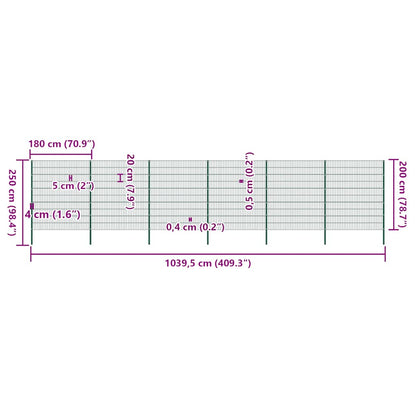 Schuttingpaneel met palen ijzer 1040x200 cm groen