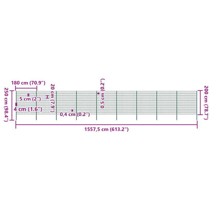 Schuttingpaneel met palen ijzer 1557,5x200 cm groen