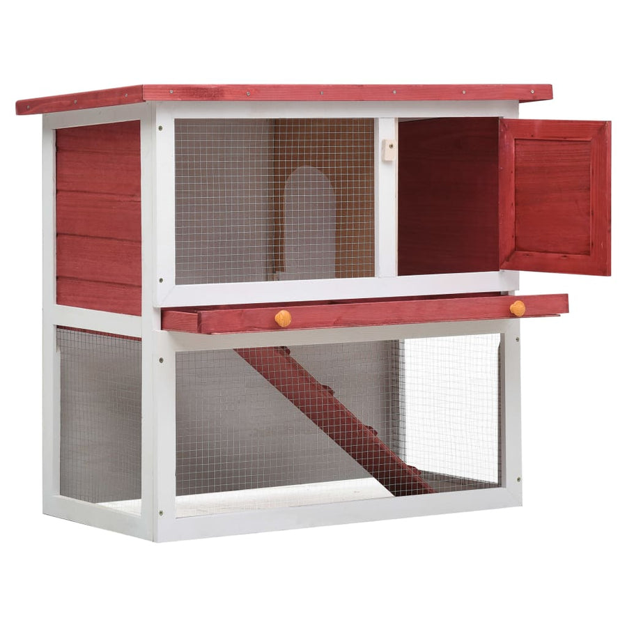 Konijnenhok voor buiten met 1 deur hout rood Rood