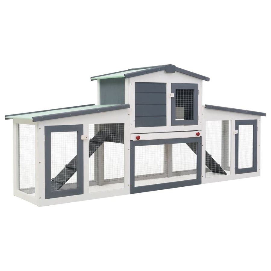 Konijnenhok voor buiten groot 204x45x85 cm hout grijs en wit Grijs en wit