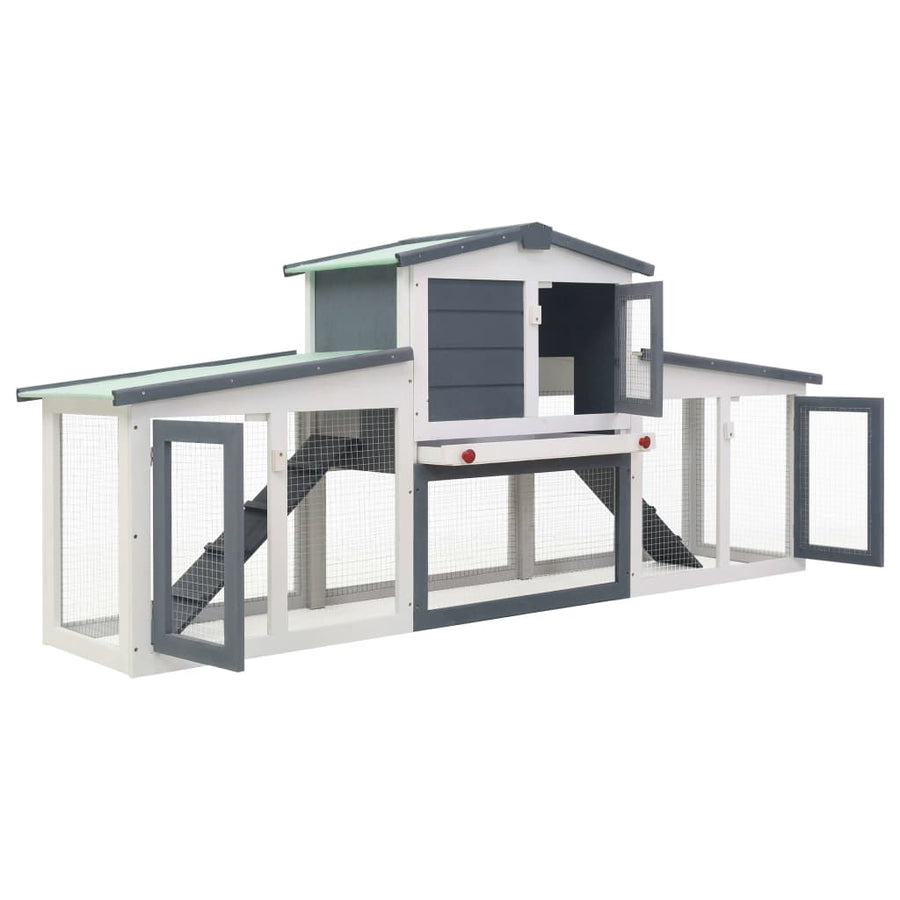 Konijnenhok voor buiten groot 204x45x85 cm hout grijs en wit Grijs en wit