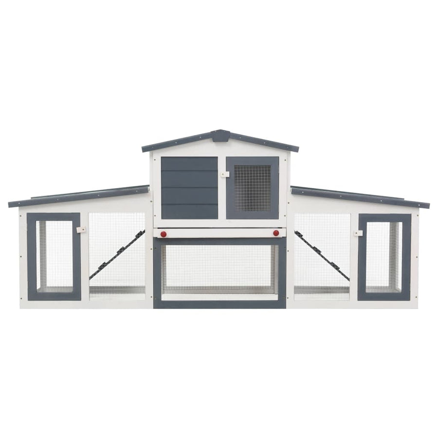 Konijnenhok voor buiten groot 204x45x85 cm hout grijs en wit Grijs en wit