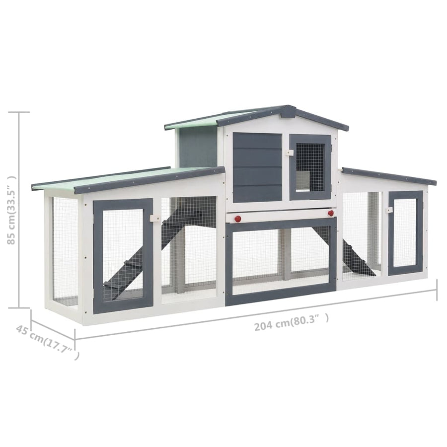 Konijnenhok voor buiten groot 204x45x85 cm hout grijs en wit Grijs en wit