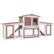 Large outdoor rabbit hutch 201x45x85 cm wood brown and white