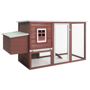 Chicken coop with wooden nesting box brown