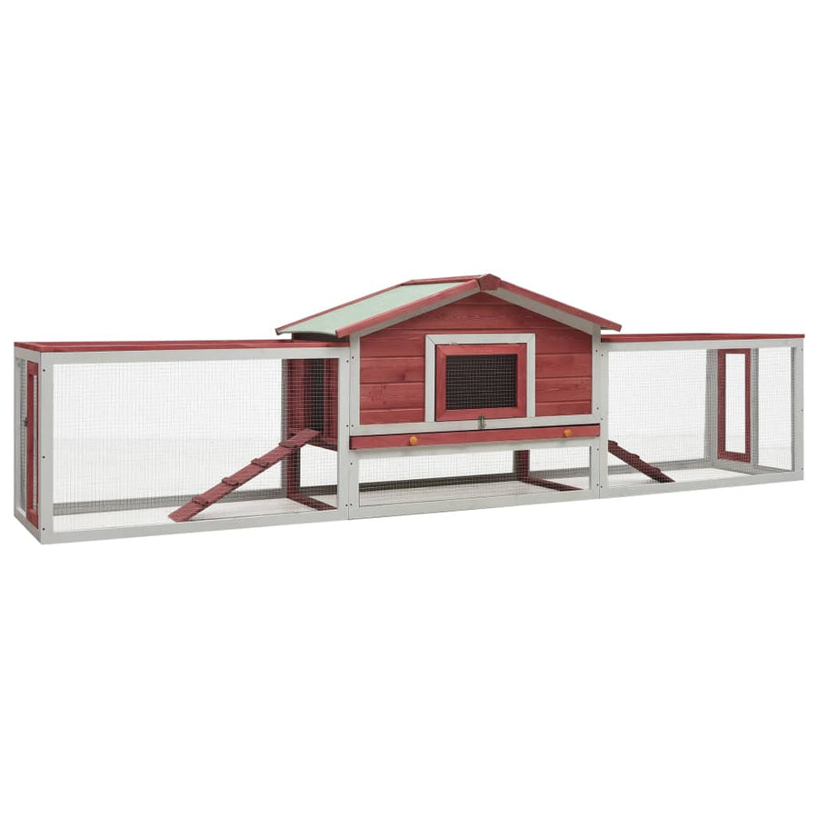 Konijnenhok 310x70x87 cm massief grenen- en vurenhout rood Rood