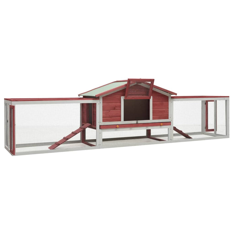 Konijnenhok 310x70x87 cm massief grenen- en vurenhout rood Rood