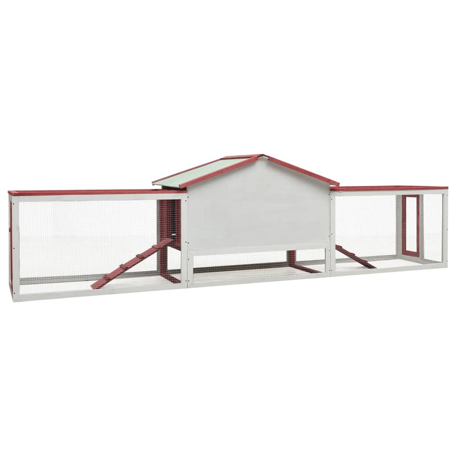 Konijnenhok 310x70x87 cm massief grenen- en vurenhout rood Rood