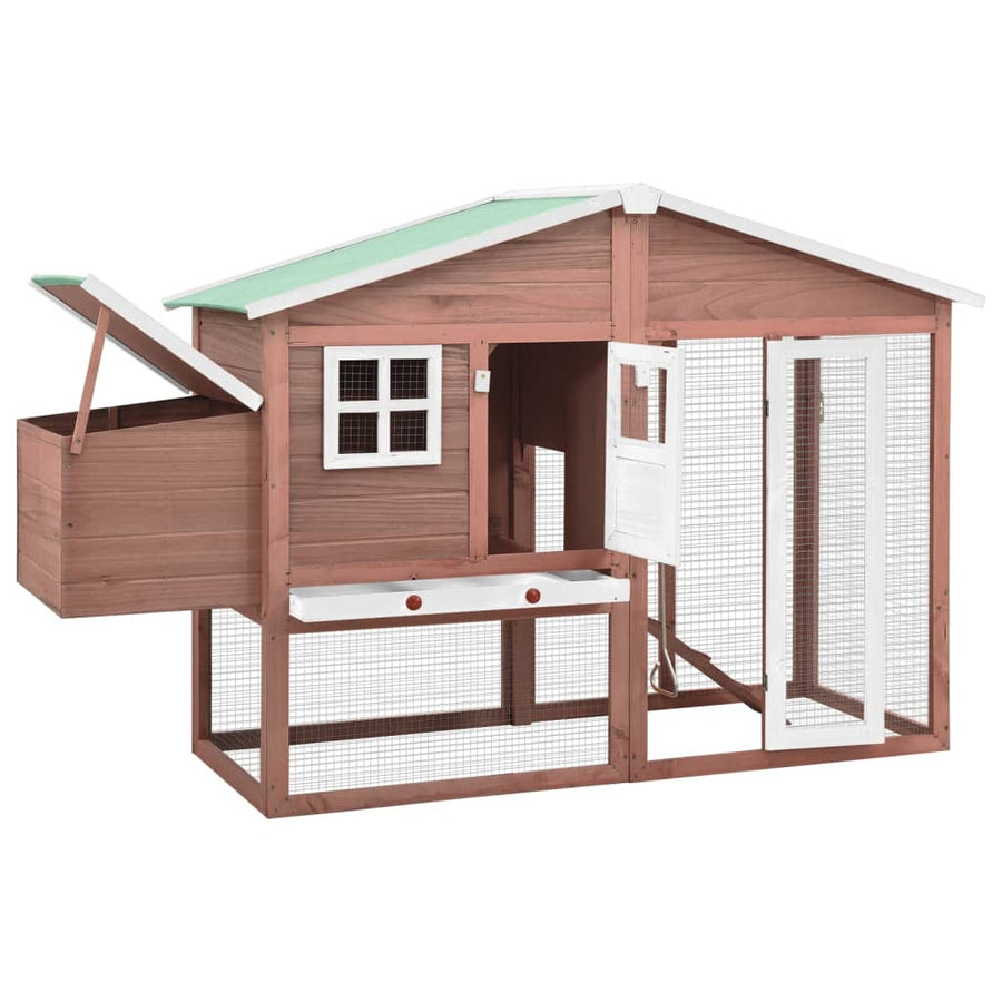 Kippenhok met nestkast massief vurenhout mokka en wit mocha and white