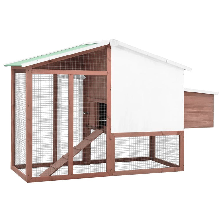 Kippenhok met nestkast massief vurenhout mokka en wit mocha and white