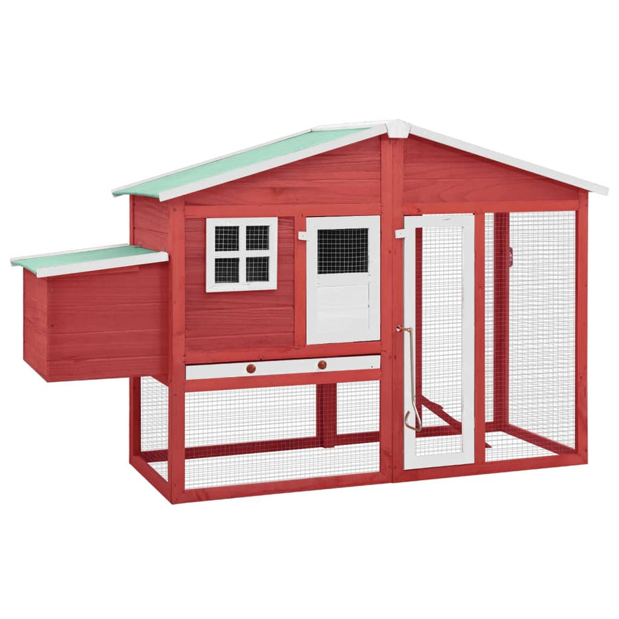 Kippenhok met nestkast massief vurenhout rood en wit Rood