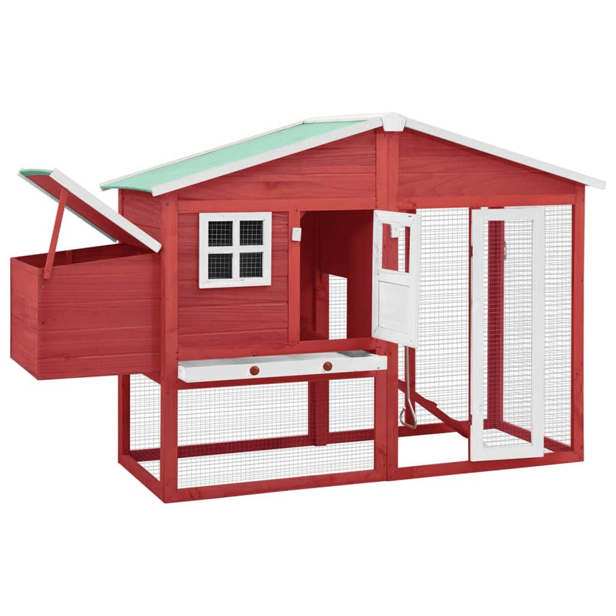 Kippenhok met nestkast massief vurenhout rood en wit Rood