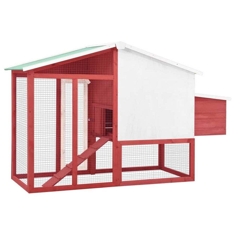 Kippenhok met nestkast massief vurenhout rood en wit Rood