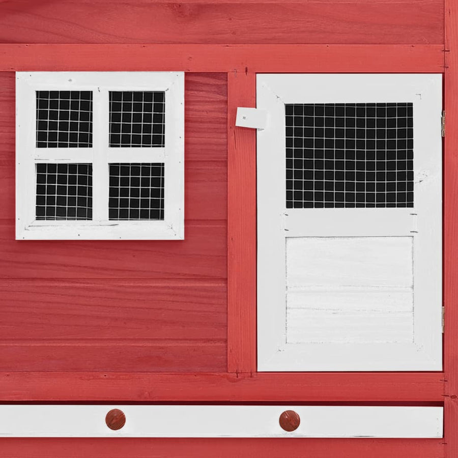 Kippenhok met nestkast massief vurenhout rood en wit Rood