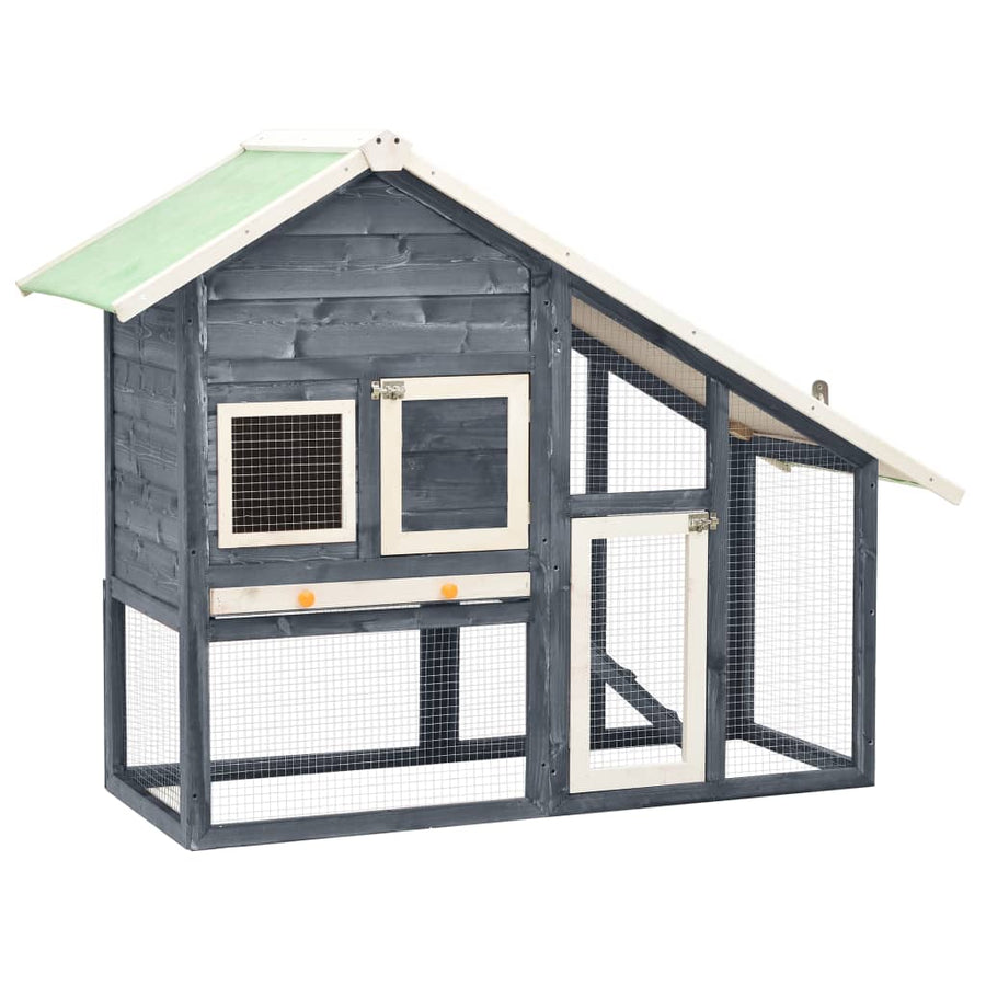 Konijnenhok 140x63x120 cm massief vurenhout grijs en wit Grijs en wit