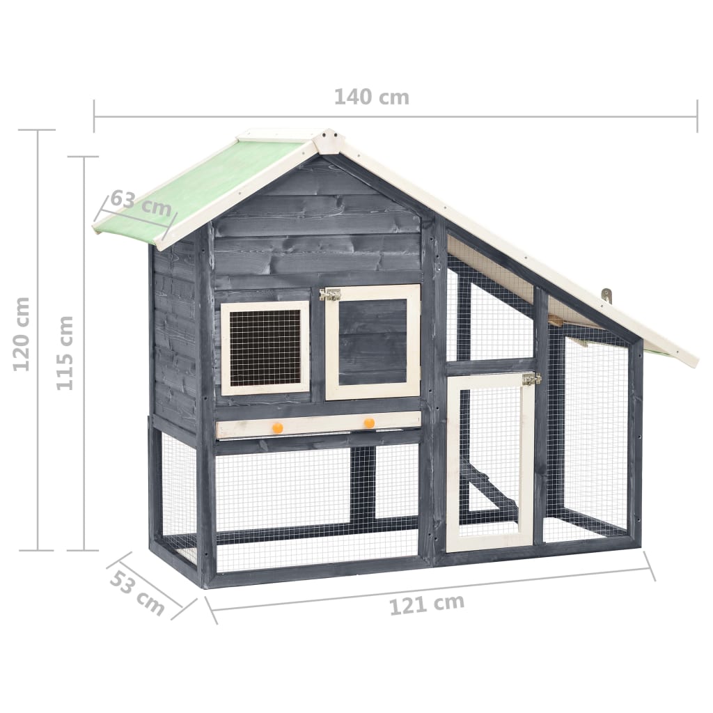 Konijnenhok 140x63x120 cm massief vurenhout grijs en wit Grijs en wit