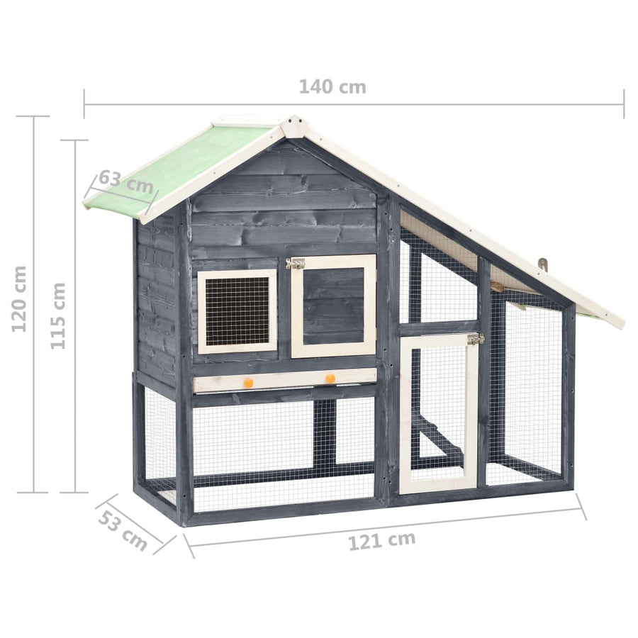 Konijnenhok 140x63x120 cm massief vurenhout grijs en wit Grijs en wit