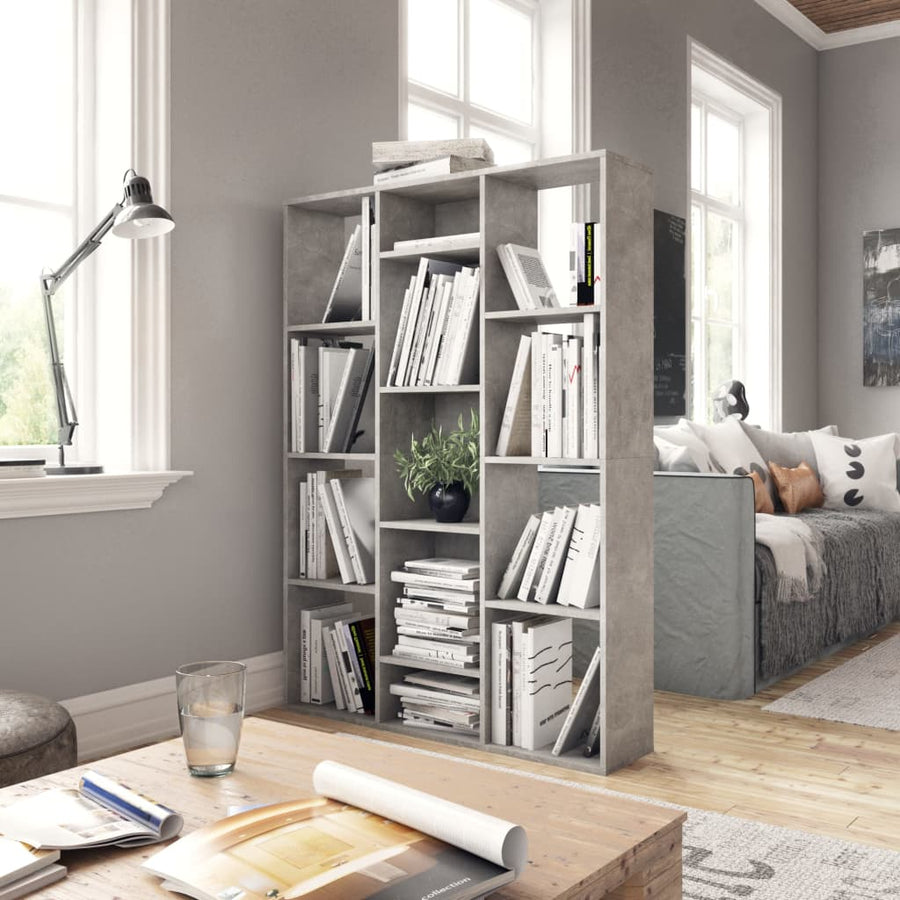 Kamerscherm/boekenkast 100x24x140 cm bewerkt hout betongrijs Betongrijs