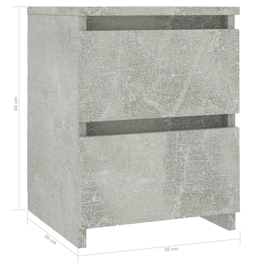 Nachtkastjes 2 st 30x30x40 cm bewerkt hout betongrijs 2 Betongrijs